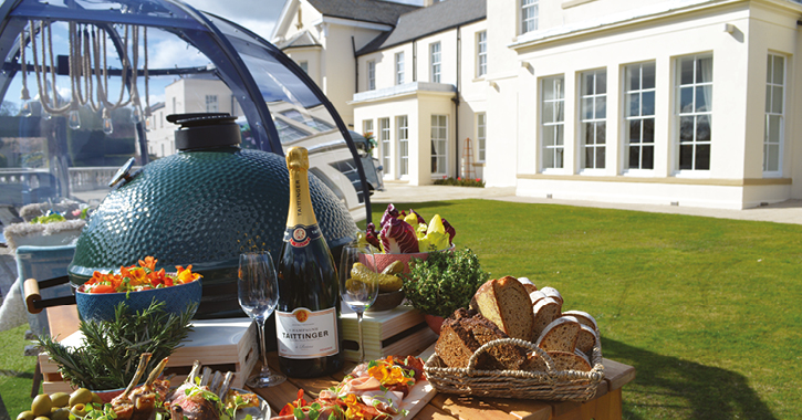 view of food and drink served in Seaham Hall's dining pods in the grounds of the hotel.
